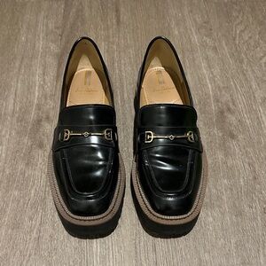 Black Leather Loafers with Gold Accents